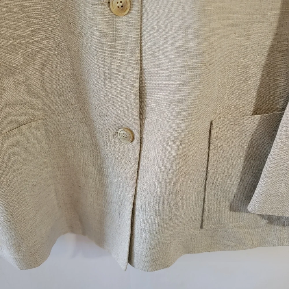 Harve Benard Women's Oatmeal Linen Blend Jacket Sz 14 Button Front Minimalist